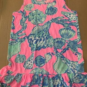 Lilly Pulitzer Pink Blue Seashell Print tank Dress barefoot princess L 8/10 girl
